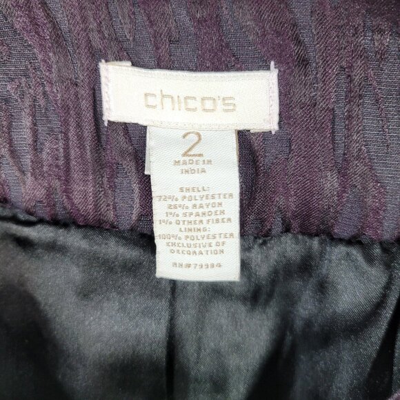 Chicos Size 2 Large Jacket Coat Crinkle Business Beaded Sequin collar Purple - Picture 4 of 4